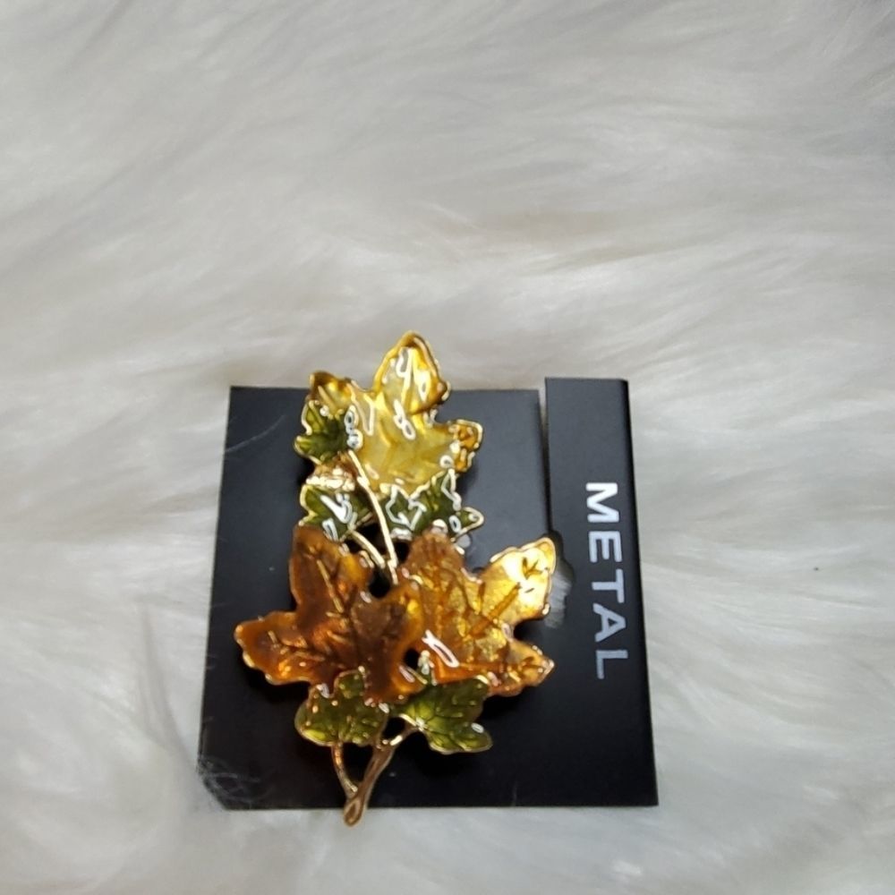 Tri Color Fall Leaf Brooch New